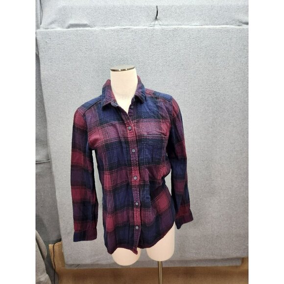 American Eagle Womens Boyfriend Fit Plaid Flannel Shirt M Blue & Red Ahh-Mazingl - Picture 1 of 5